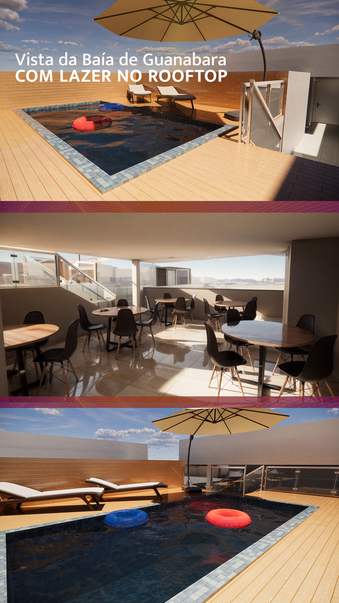 Peça vertical do rooftop e áreas de convivência do Violeta